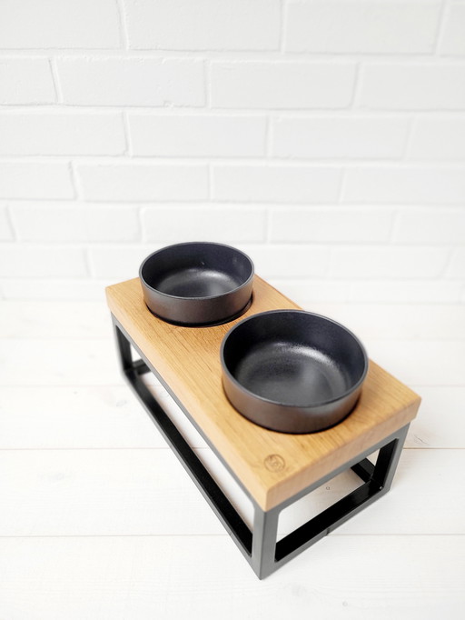 Dog feeding station - solid oak - size M