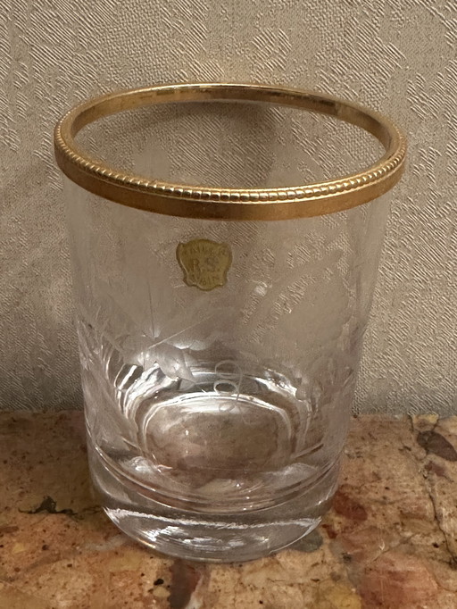 Bicchiere di cristallo tagliato con bordo in bronzo dorato - anni '50-'60