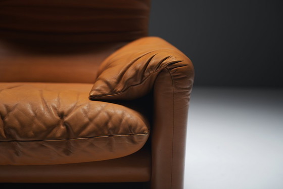Image 1 of Stunning cognac leather Maralunga lounge chairs by Vico Magistretti for Cassina