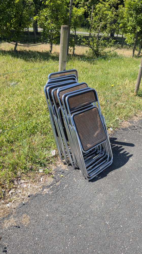 Image 1 of Chaise pliante cannée et acier chromé dans le goût de Castelli, Vintage