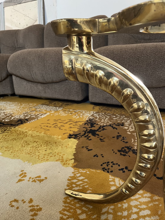 Image 1 of 70s side table in brass and glass