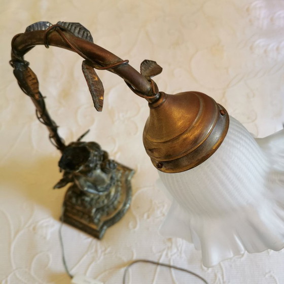 Image 1 of ANTIQUE BRONZE LAMP WITH ANGEL