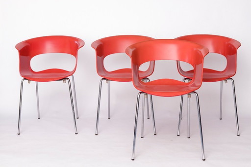 Set of 4 SCAB Design “Miss B” Chairs – Italian Stackable Dining Chairs, 1990s–2000s, Polycarbonate & Chrome, Vintage Modern