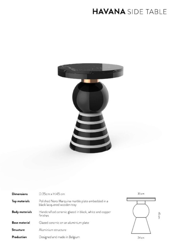 Image 1 of Casalto Havana bijzettafel – Handgemaakt keramiek, marmer en koperen details