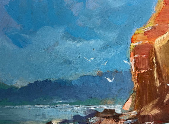 Image 1 of Peinture à l'huile originale représentant un paysage côtier rocheux. Bord de mer rocheux.
