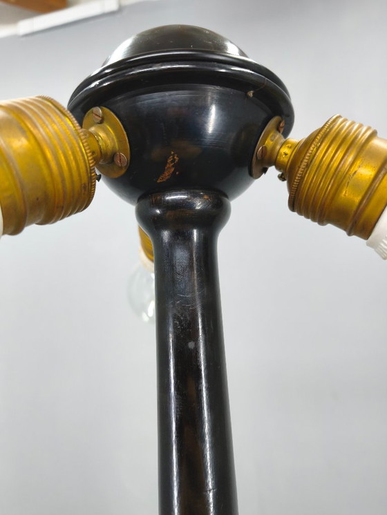 Image 1 of Lampadaire Art Déco italien avec table d'appoint, bois et métal, années 1940