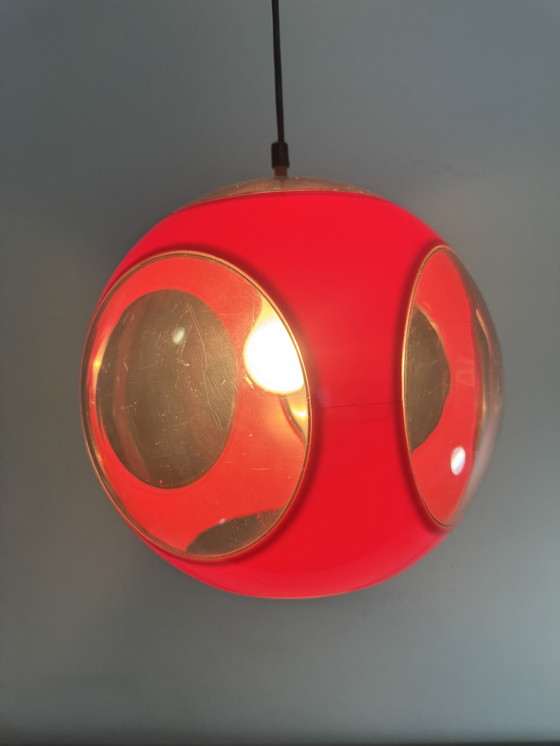 Image 1 of Vintage red space age lamp Bug Eye pendant lamp 1970s