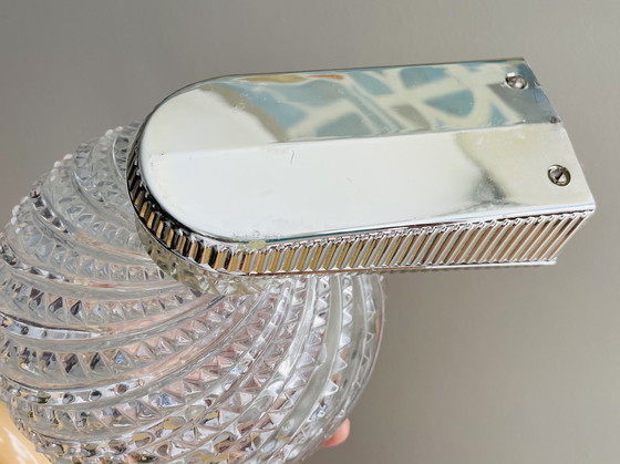 Image 1 of Lampada da parete in vetro trasparente color argento di metà secolo per camera da letto, anni '70