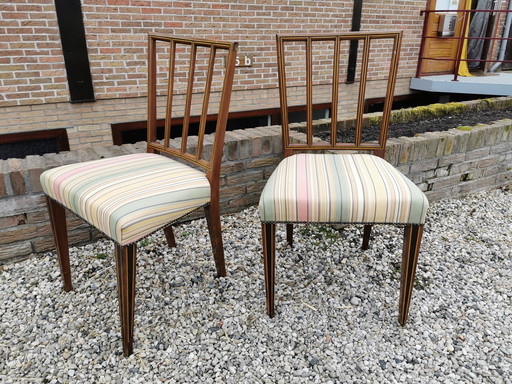 Antique restored dining chairs with marquetry