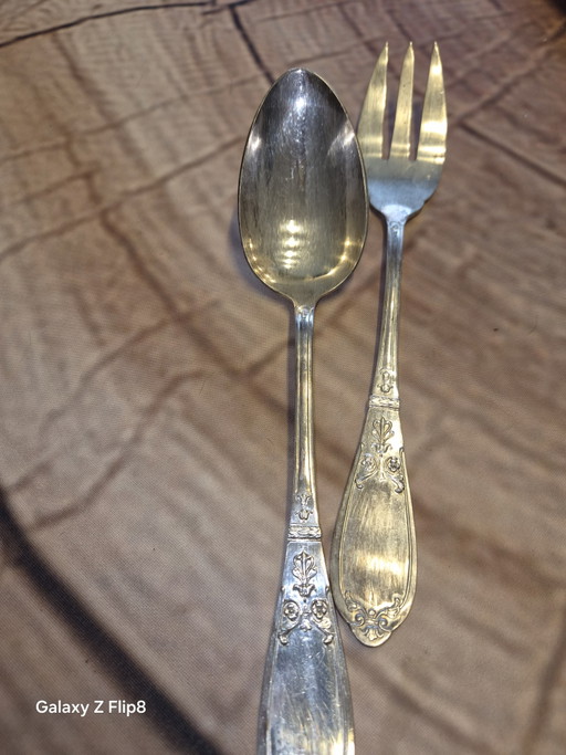 Saladier/charcuterie/couverts plaqué argent...30 cm – besteksets, Silver