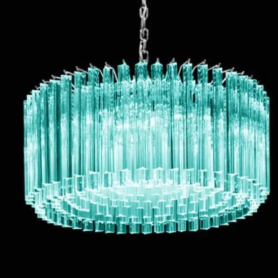 Image 1 of Mid-Century Modern Italiaanse lichtblauwe Triedro "Concava" kroonluchter