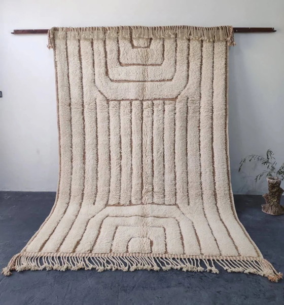 Beni Ouarain Rug, Ecru, Geometric and Curved Patterns - Handmade 3x2M – Rugs & carpets, Wool, Cotton (photo 3 of 3)
