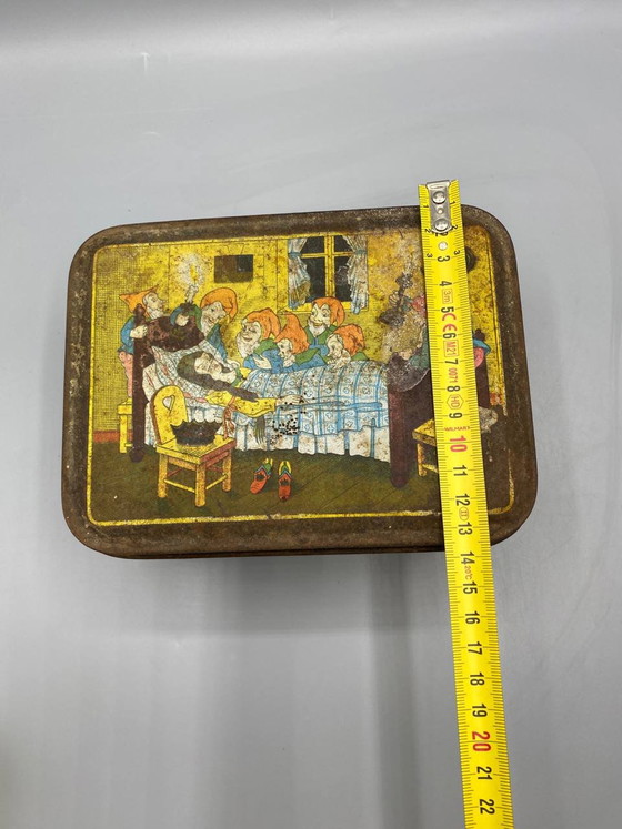 Lithographed Tin Biscuit Box – Snow White and the Seven Dwarfs – Damoiseau – – Decorative Objects, Metal (photo 8 of 10)