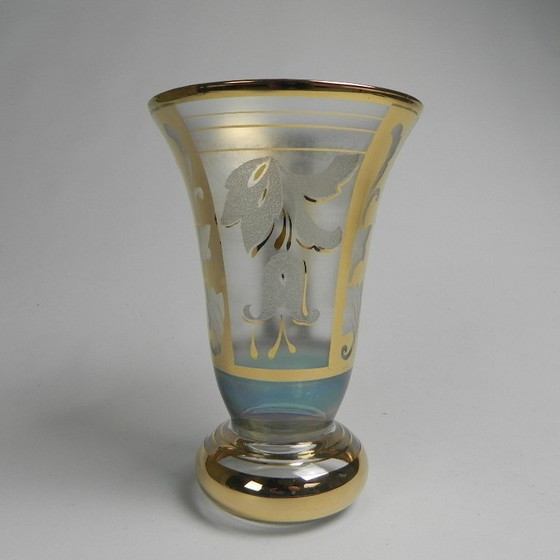 Image 1 of Glass vase with gilded decorations, Belgium, 1930s