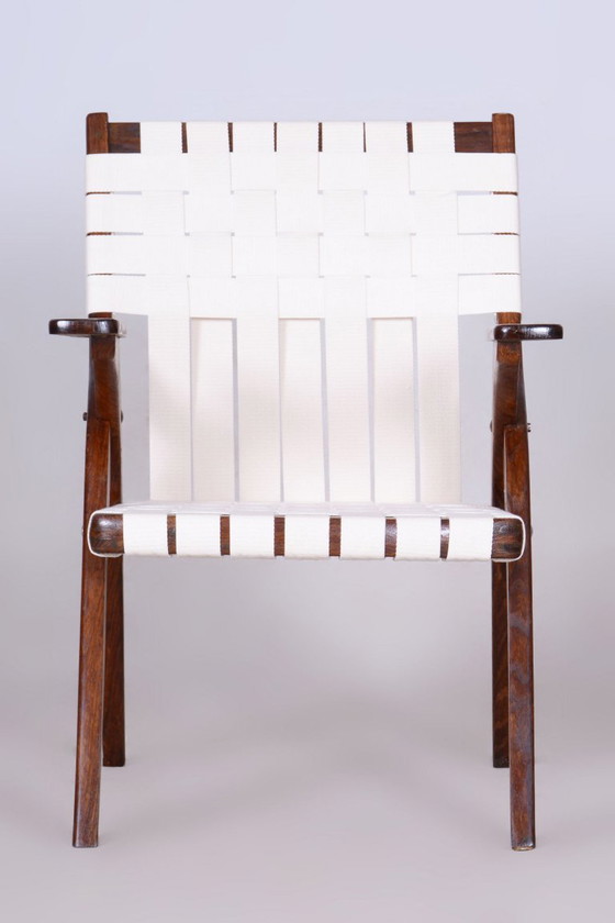 Butaca Art Déco restaurada, de Jan Vaněk, roble, algodón, checa, años 40 – Sillones, Cotton, Wood (photo 9 of 10)