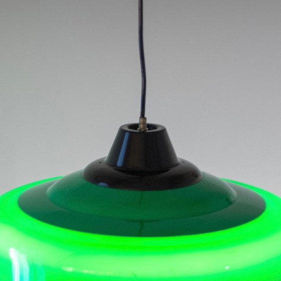 Image 1 of 2x Lampadari a sospensione vintage da biliardo verde italiano, anni '70