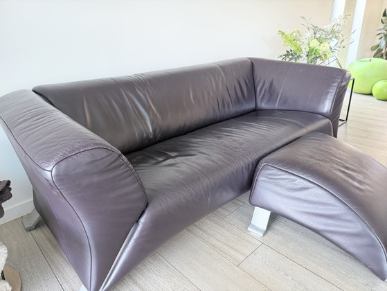 Rolf Benz Sofagarnitur 332 Und 6 Clubsessel 390 In Auberginenfarbenem Leder – Leather, Aluminium (photo 3 of 15)