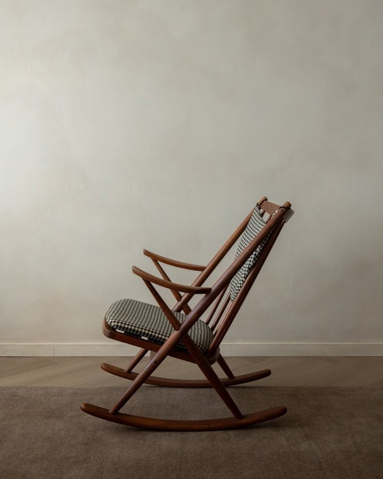 Image 1 of Vintage Deense teakhouten schommelstoel model 182 van Frank Reenskaug voor Bramin, jaren 1950.