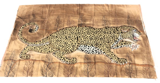 Grande leopardo 184 cm x 118 cm. Tela dipinta a mano dall'India. Unico. – Dipinti e disegni, Cotone (photo 2 of 7)