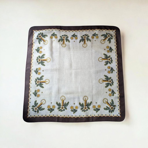 Seltene 60er–70er Jahre Vintage Weihnachts-Tischdecke von NAGEL Piepmatz – 100x100 cm