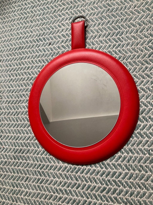 Rond & Rood - Vintage Spiegel - Wandspiegel in een kunstleren lijst