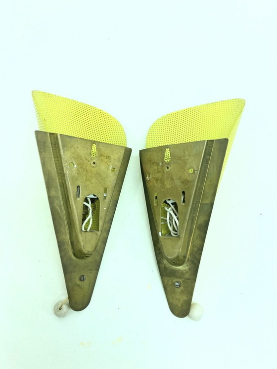 Image 1 of 2 lampade da parete degli anni '50 realizzate in lamiera forata in stile Mid Century Mategot