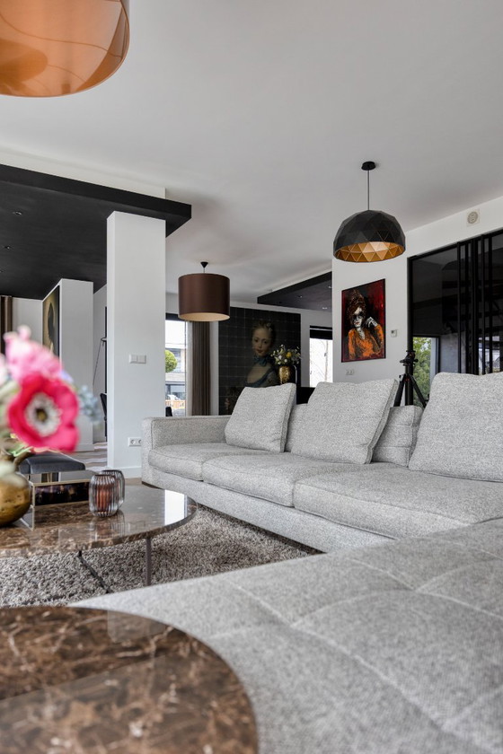 Minotti Lawrence Clan Corner sofa incl. leather pouf/ottoman, Textile, Beige (photo 5 of 5)
