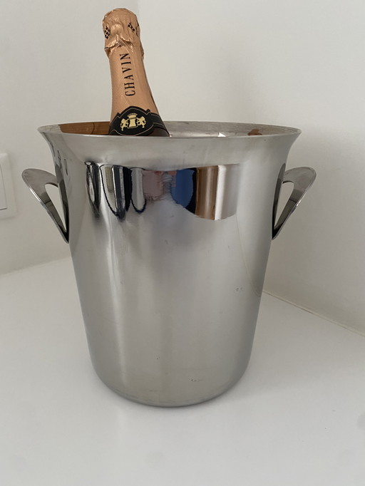 French vintage Jean Couzon champagne cooler, stainless steel champagne bucket