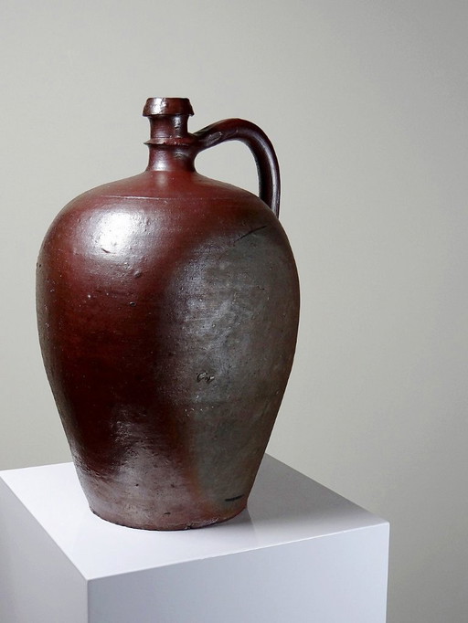 Large Normandy Stoneware Jar with Glossy Bordeaux Enamel, 1920s-1930s