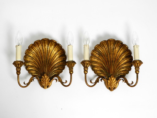 Pair Of Extravagant Large Italian 2-Armed Mid Century "Shell" Wall Lamps By Palladio