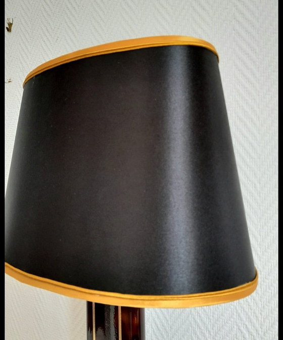 Image 1 of Black and gold Hollywood Regency tortoiseshell lamp