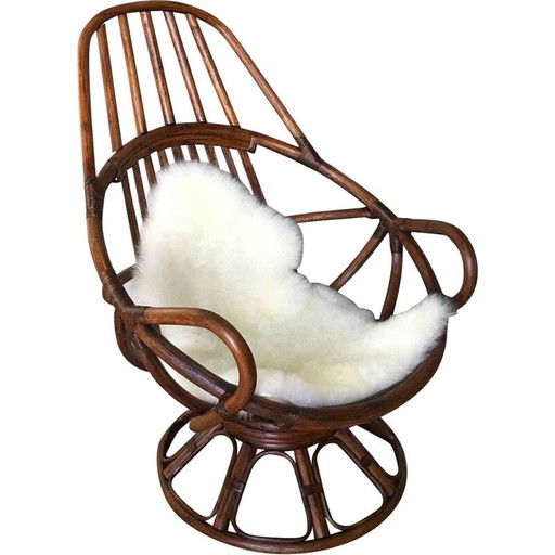 Poltrona girevole in legno vintage