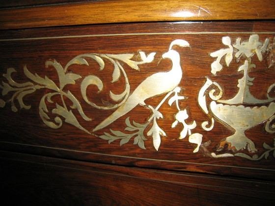 Houten ladekast met zilveren inlegwerk, Ladekasten, Anders, Bruin, Klassiek (foto 3 van 6)