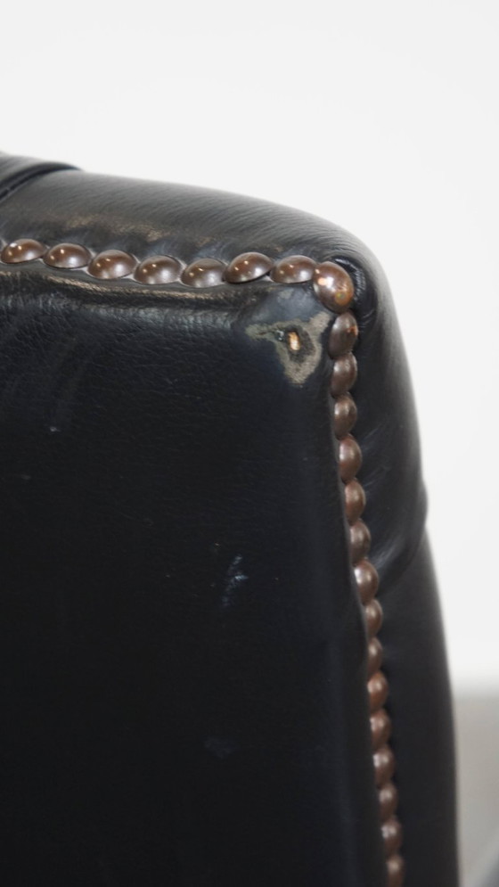 Image 1 of Dark blue/ black cowhide leather chesterfield office chair on wheels