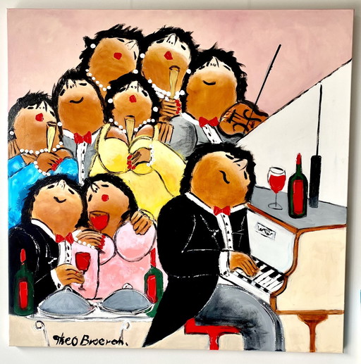 Theo Broeren "Pianoconcert" - Origineel schilderij op canvas - 100cm X 120cm - Met echtheidscertificaat