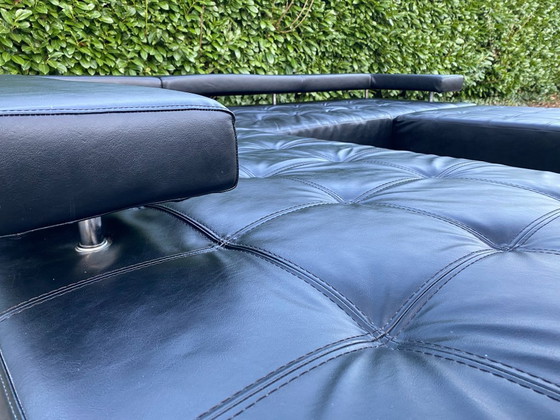 Image 1 of Montèl Cipriani design hoekbank zwart leer met hocker – Iconisch Nederlands design – Premium zwart lederen comfort