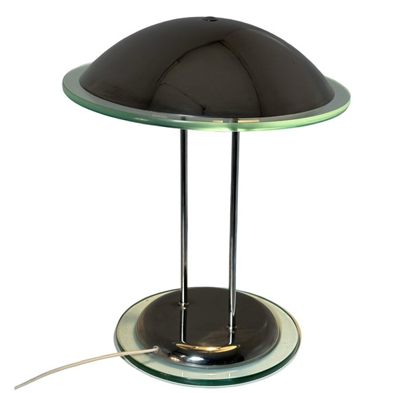 Image 1 of Herda - Vintage Memphis style Desk lamp - Glass and Chrome - Ufo / Mushroom shaped