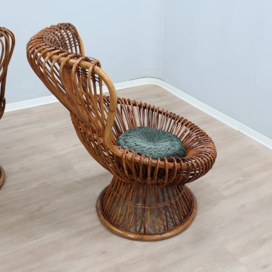 Pair of 1950s Franco Albini "Margherita" rattan & cane Armchairs 1950s – bonacina (photo 3 of 12)
