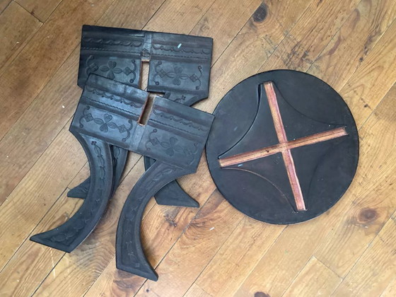 Image 1 of Two Tuareg side tables in wood and embossed leather