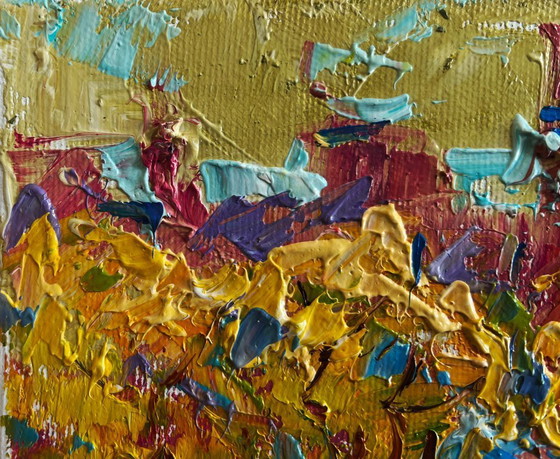 Image 1 of Original Oil Painting Autumn City Landscape Autumn city alley