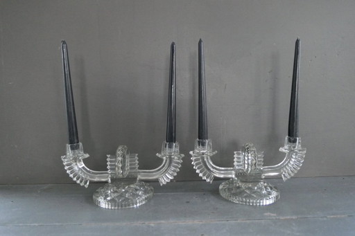 Candelabro de vidrio prensado Art Deco Feigl & Morawetz 2x