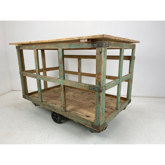 Image 1 of Vintage wooden cart with wheels, Czechoslovakia