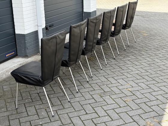 Orea Stoelen 6 Stuks – Label van den Berg, Eetkamerstoelen, Leather, Chrome (photo 14 of 17)