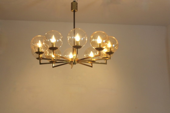Lustre en laiton et verre, Kaiser Leuchten, Hollywood Regency (photo 9 sur 11)