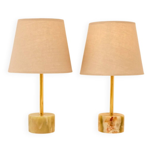 Mid-century modern Italian onyx and brass table lamps, set of 2