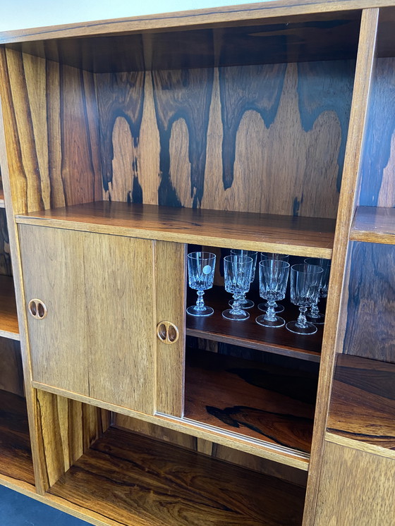 Image 1 of Vintage Rosewood Bookcase With Sliding Doors and Bar