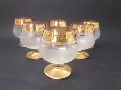 6 bicchieri in cristallo con ornamento placcato oro / Exbor