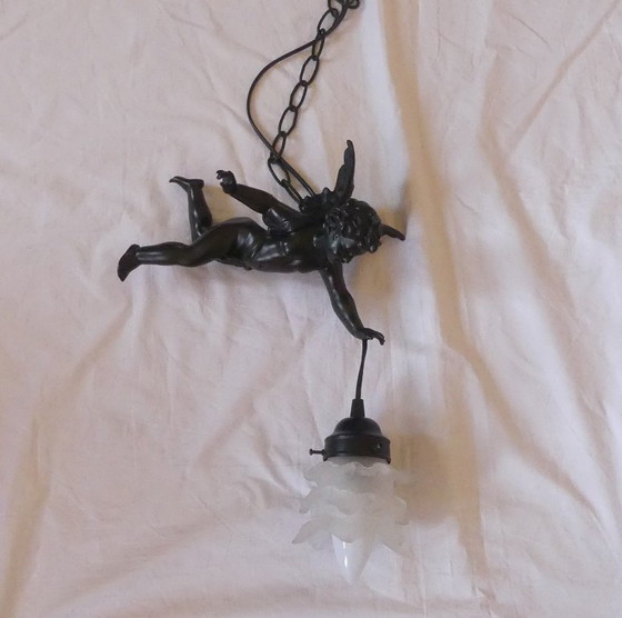 Suspension Putto Ange Métal Moulé Art de France Uk1eb – Cast Iron, Glass, Vintage (photo 14 of 17)