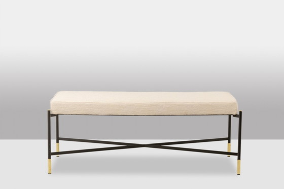 Image 1 of Paar weiße Sitzbänke aus lackiertem und vergoldetem Metall - 2000er Jahre