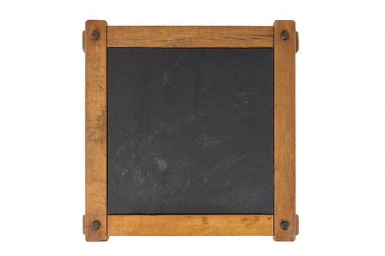 Image 1 of Brutalistisches Couchtischpaar aus Eiche und Schiefer.  Circa 1960.